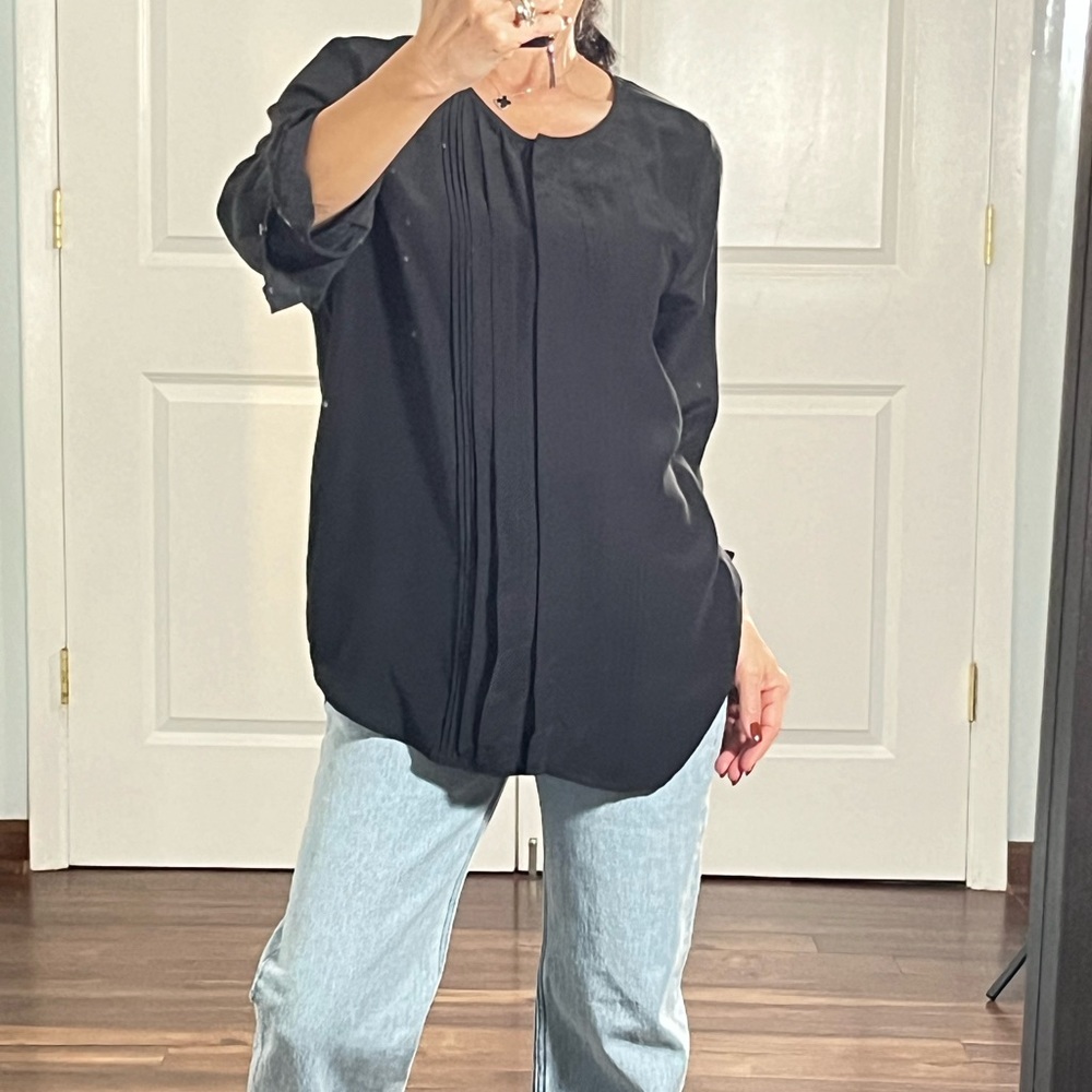 Joie 100% silk black peasant blouse top size M - Picture 2 of 11